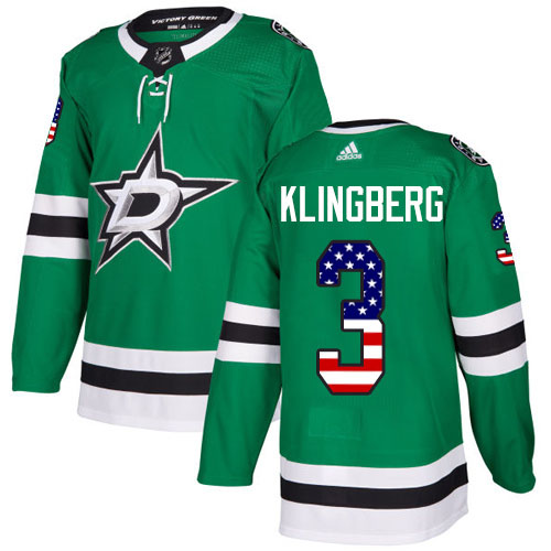Adidas Stars #3 John Klingberg Green Home Authentic USA Flag Youth Stitched NHL Jersey - Click Image to Close